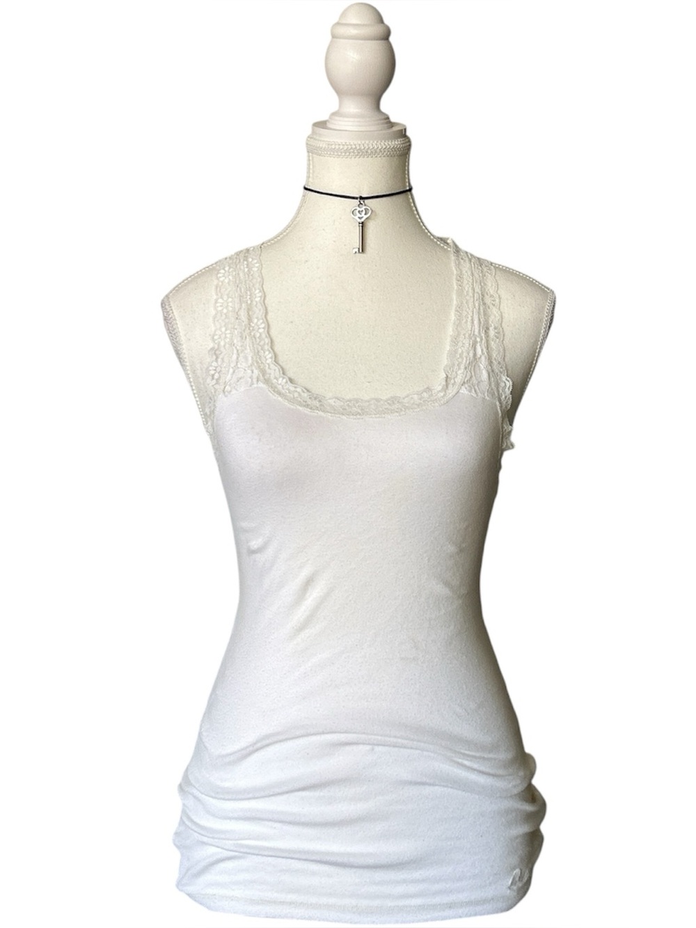 Y2K Coquette “Aeropostale” Basic White Lace Trim Cami Tank Top